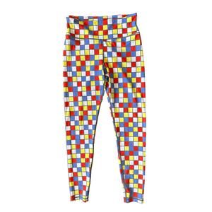 Fashion Brand Company Primary Color Checked Print Leggings Size Large